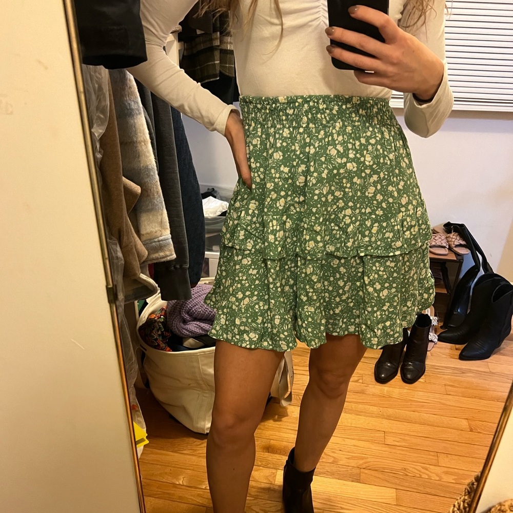 Green floral skirt